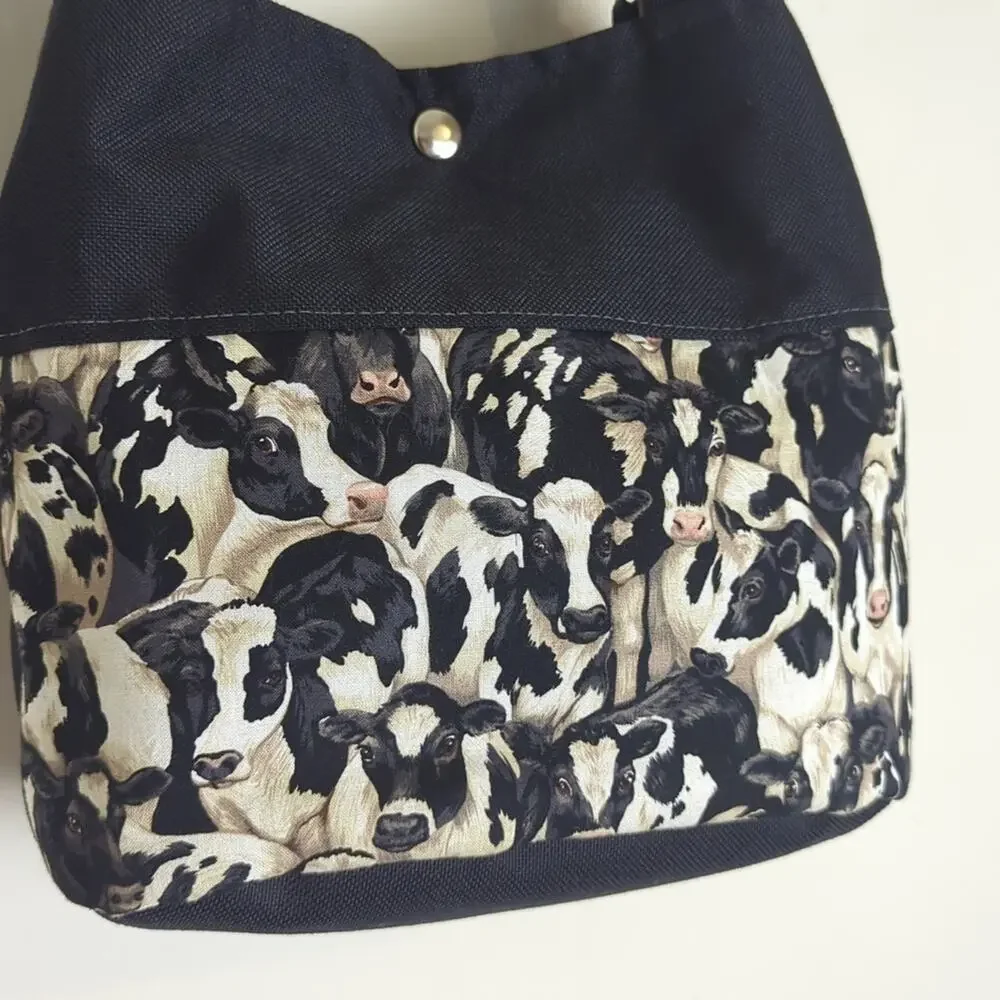 Cows! Handmade Canvas Jersey Cow Novelty Tote Bag Shoulder Bag Medium